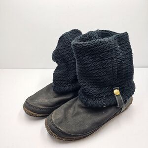 Simple Shoes Cable Knit Sweater Sock Boots Womens Size 8 Black Gray Leather